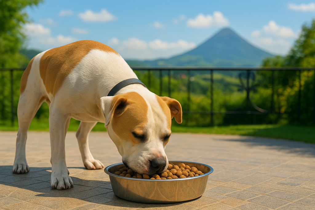 🐾 🐾 How Much Should I Feed My Dog? A Complete Guide for Puppies, Adults & Seniors Dog eating dry kibble from a bowl outdoors