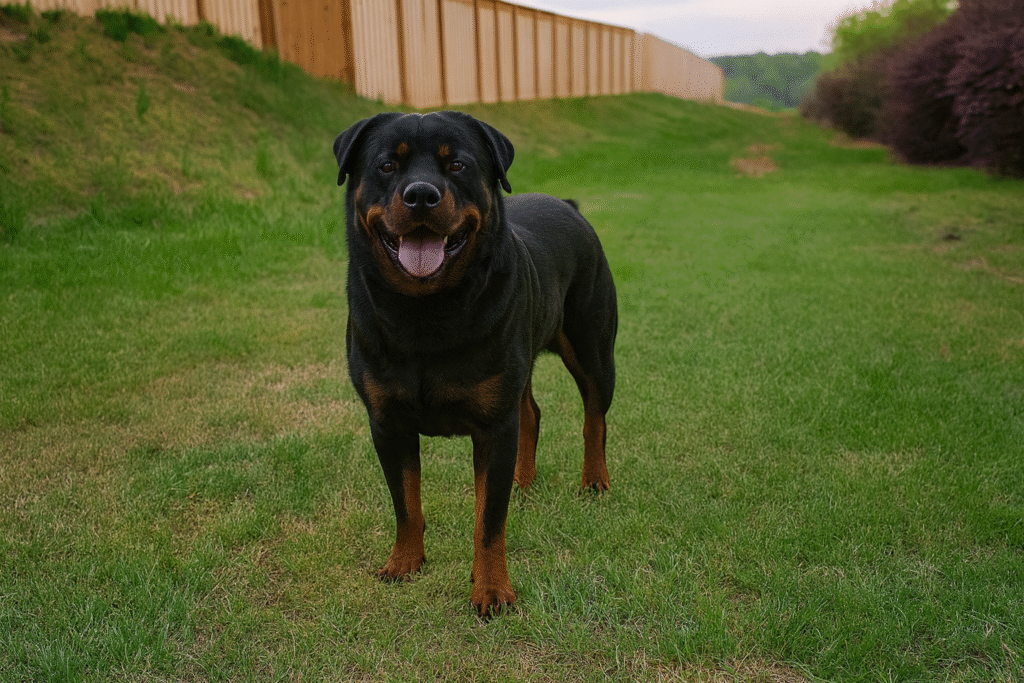 🐶Dog Care Basics Adult Rottweiler standing on grass during a daily exercise routine