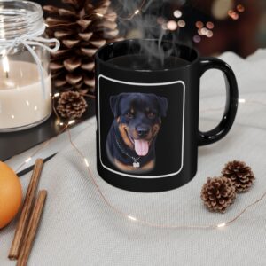 Black mug with custom dog photo and name